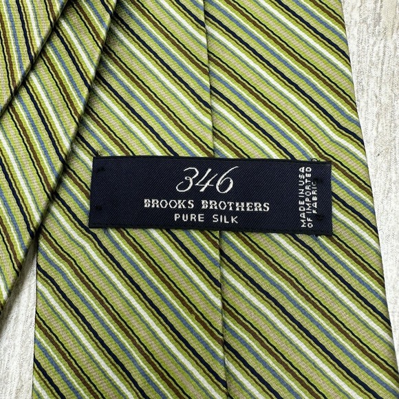 Brooks Brothers Men’s Repp Neck Tie Green Blue Striped Silk Woven Italy USA Made - Picture 5 of 8